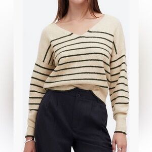 NWT Madewell Stripe V-Neck Wedge Sweater